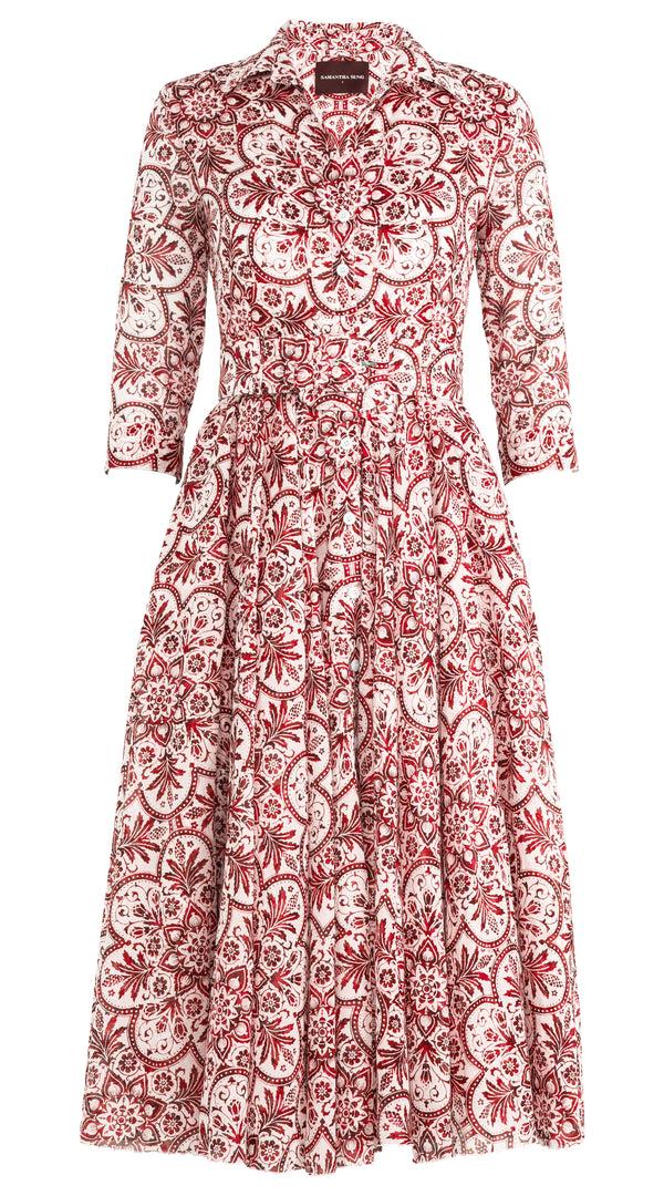 Samantha Sung Aster Dress Shirt Collar 3/4 Sleeve Midi Length Musola (Marakechi Tile) 1