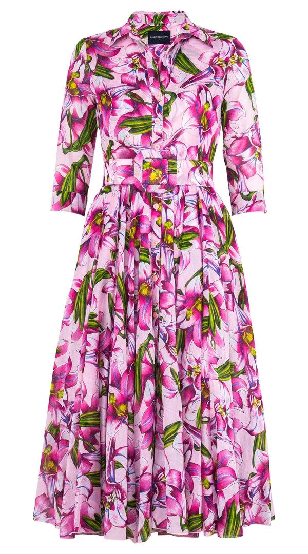 samantha sung Aster Dress Shirt Collar 3/4 Sleeve Midi Length Musola (Paper Lillies Ground) 4