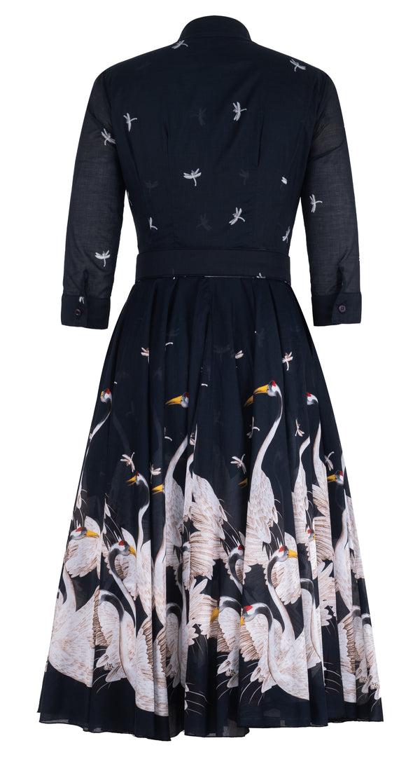 Samantha Sung Aster Dress Shirt Collar 3/4 Sleeve Midi Length Musola (White Crane Ombre) 2