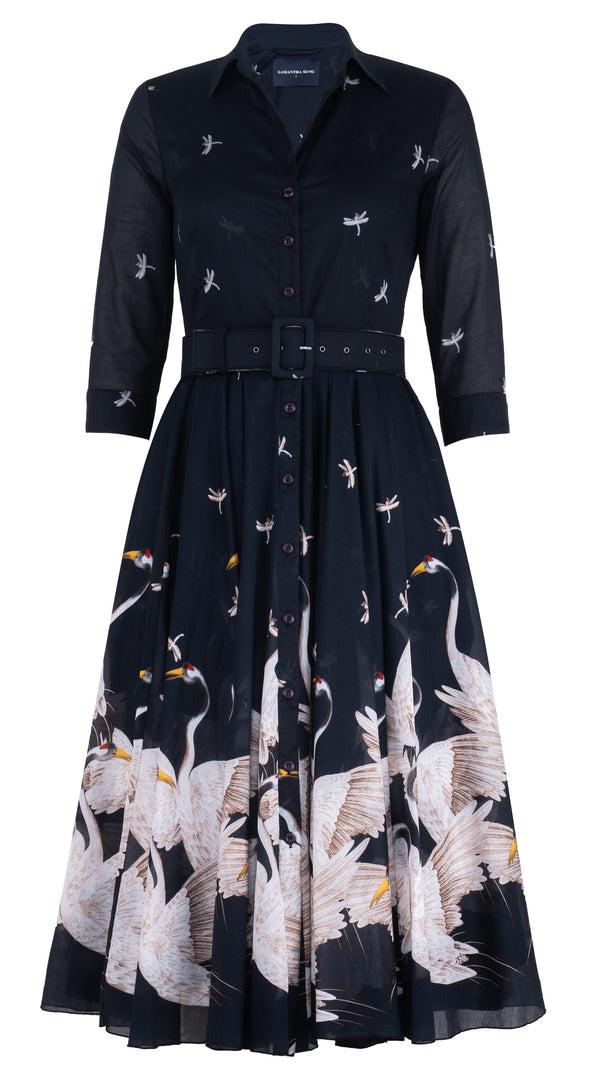 samantha sung Aster Dress Shirt Collar 3/4 Sleeve Midi Length Musola (White Crane Ombre) 2