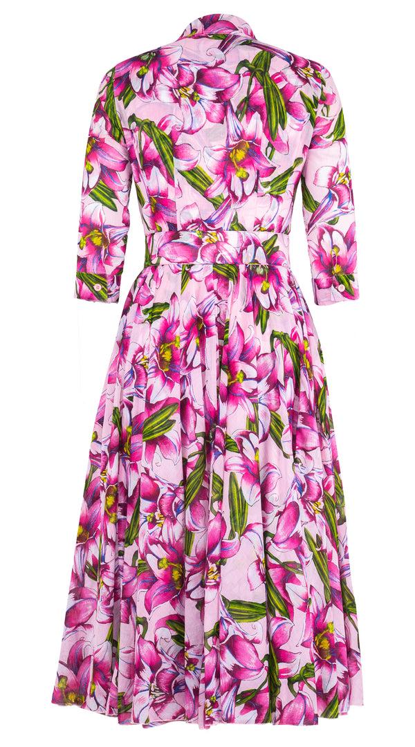 Samantha Sung Aster Dress Shirt Collar 3/4 Sleeve Midi Length Musola (Paper Lillies Ground) 4