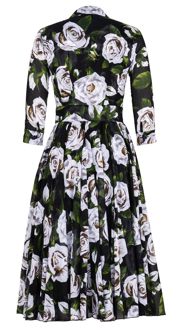 Samantha Sung Aster Dress Shirt Collar 3/4 Sleeve Midi Length Musola (White Rose Bright) 5