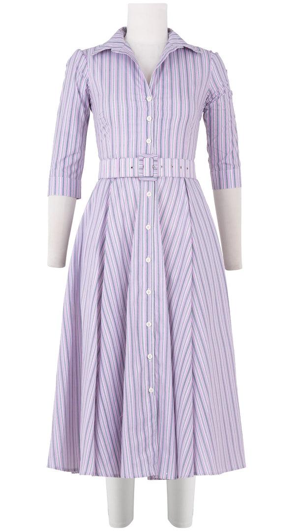 samantha sung Aster Dress Shirt Collar 3/4 Sleeve Midi Length Poplin (Napoli Stripe Pastel)