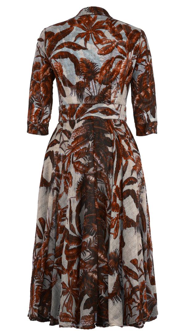 Samantha Sung Aster Dress Shirt Collar 3/4 Sleeve Midi Length Wool (Vintage Palm Beige) - Beige Orange