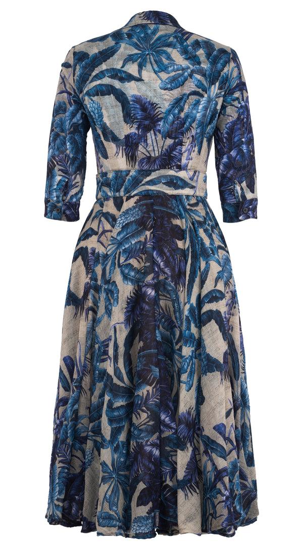 Samantha Sung Aster Dress Shirt Collar 3/4 Sleeve Midi Length Wool (Vintage Palm Beige) - Beige Indigo