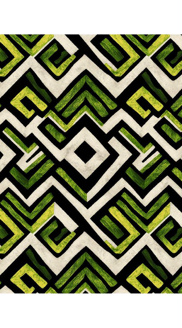 Samantha Sung Aster Dress Shirt Collar 3/4 Sleeve Midi Length Wool (Kente Zigzag)