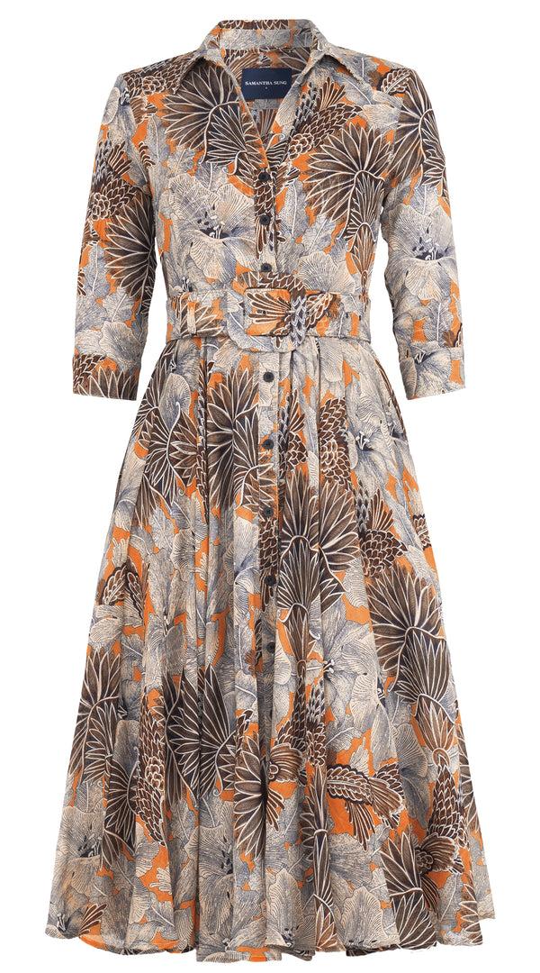 samantha sung Aster Dress Shirt Collar 3/4 Sleeve Midi Length Wool (Eching Magnolia)