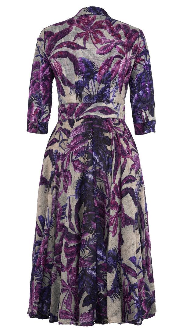 Samantha Sung Aster Dress Shirt Collar 3/4 Sleeve Midi Length Wool (Vintage Palm Beige) - Beige Lilac