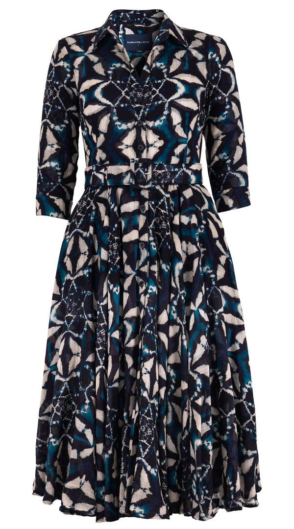 samantha sung Aster Dress Shirt Collar 3/4 Sleeve Midi Length Wool (Essaouria Tie Dye) - Aqua samantha sung Aster Dress Shirt Collar 3/4 Sleeve Midi Length Wool (Essaouria Tie Dye) - Aqua