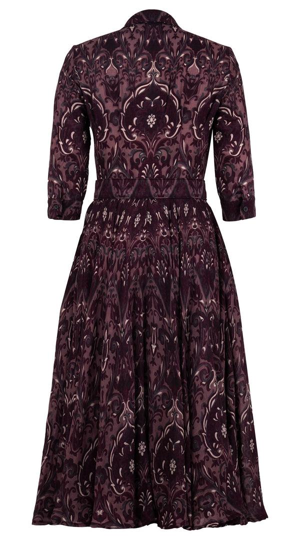 Samantha Sung Aster Dress Shirt Collar 3/4 Sleeve Midi Length Wool (Mill Creek Paisley Dark) - Dusty Pink