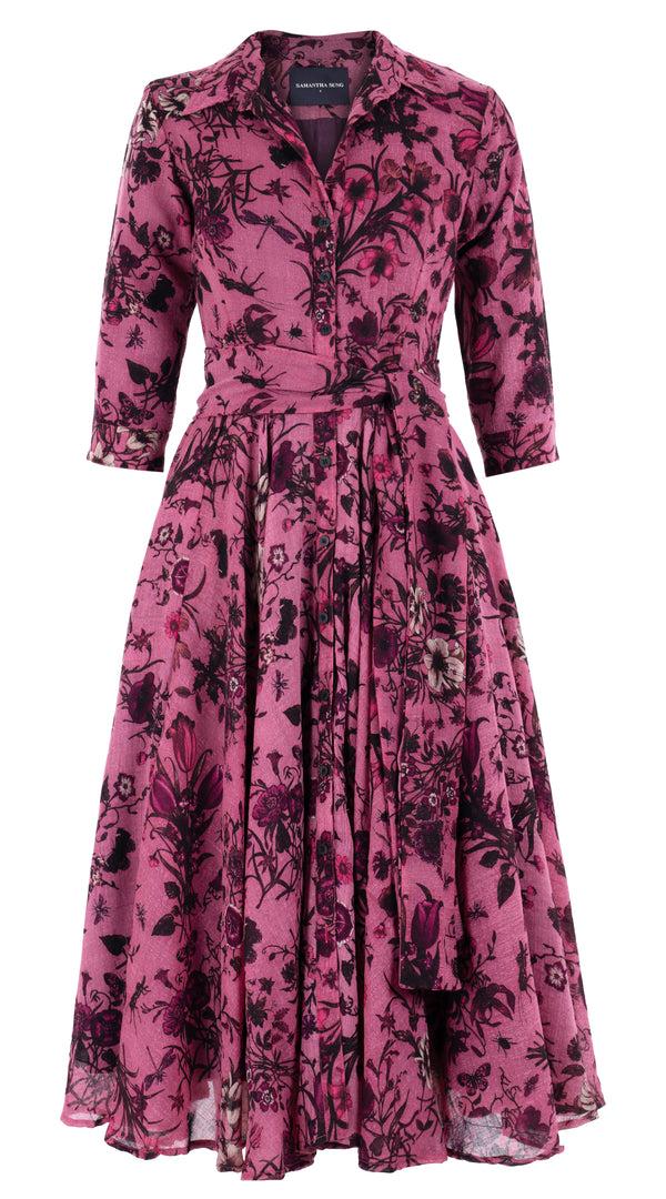 Samantha Sung Aster Dress Shirt Collar 3/4 Sleeve Midi Length Wool (Botanic New Small) 6