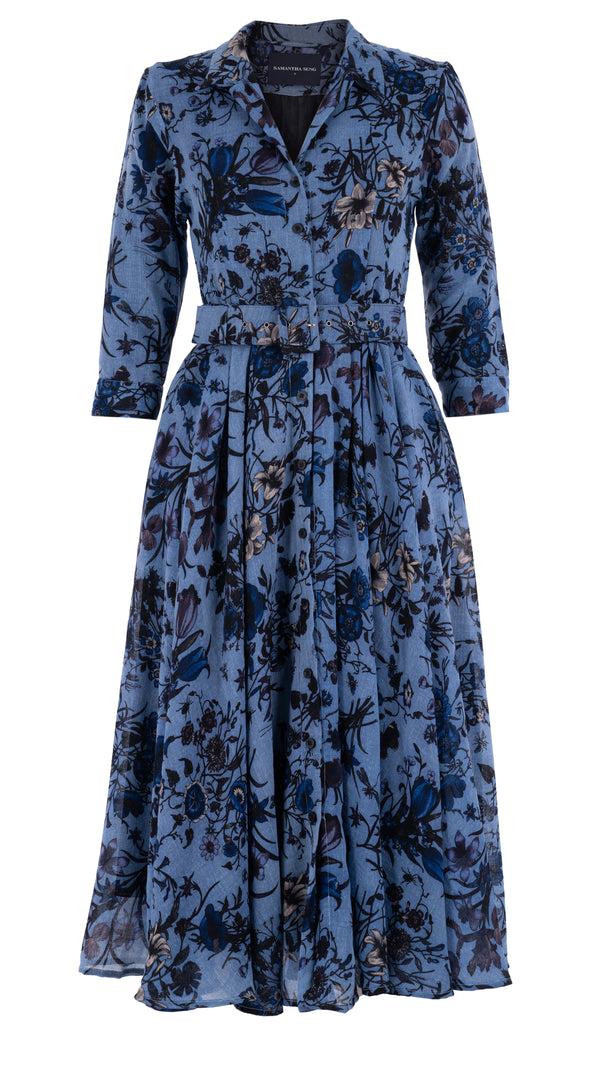 samantha sung Aster Dress Shirt Collar 3/4 Sleeve Midi Length Wool Musola (Botanic New Small) 5