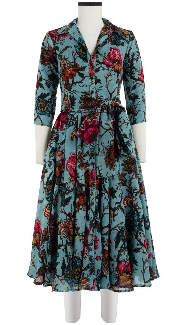 Samantha Sung Aster Dress Shirt Collar 3/4 Sleeve Midi Length Wool Musola (Artemis Wallpaper) 2