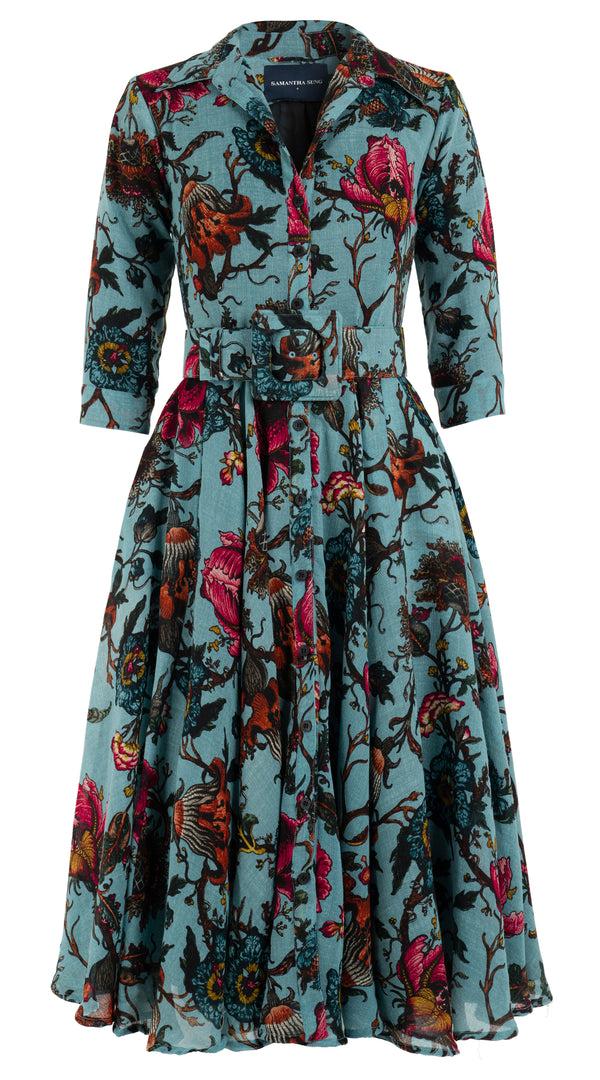 samantha sung Aster Dress Shirt Collar 3/4 Sleeve Midi Length Wool Musola (Artemis Wallpaper) 2