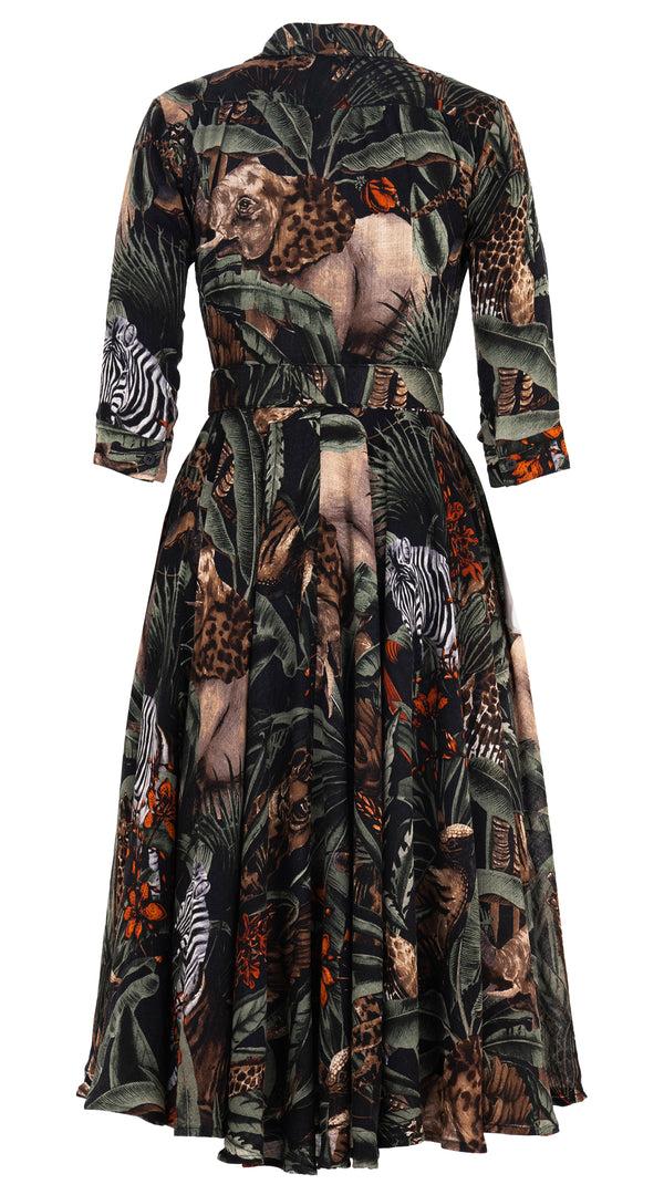 Samantha Sung Aster Dress Shirt Collar 3/4 Sleeve Midi Length Wool (Animal Forest) 7