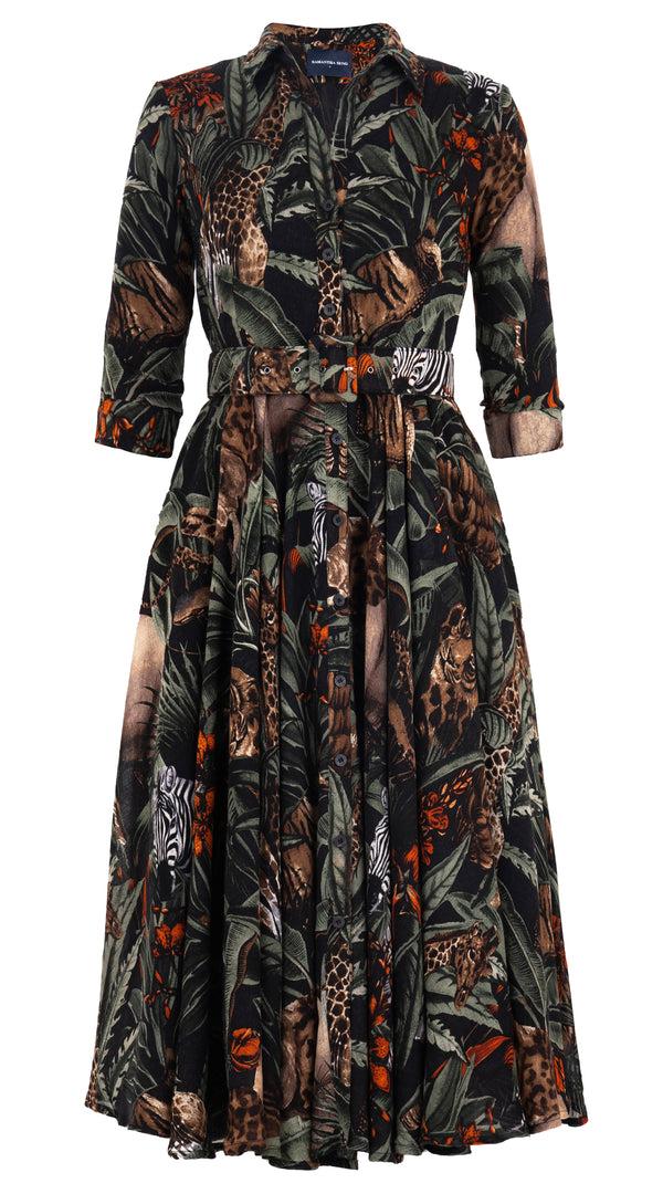 samantha sung Aster Dress Shirt Collar 3/4 Sleeve Midi Length Wool (Animal Forest) 7