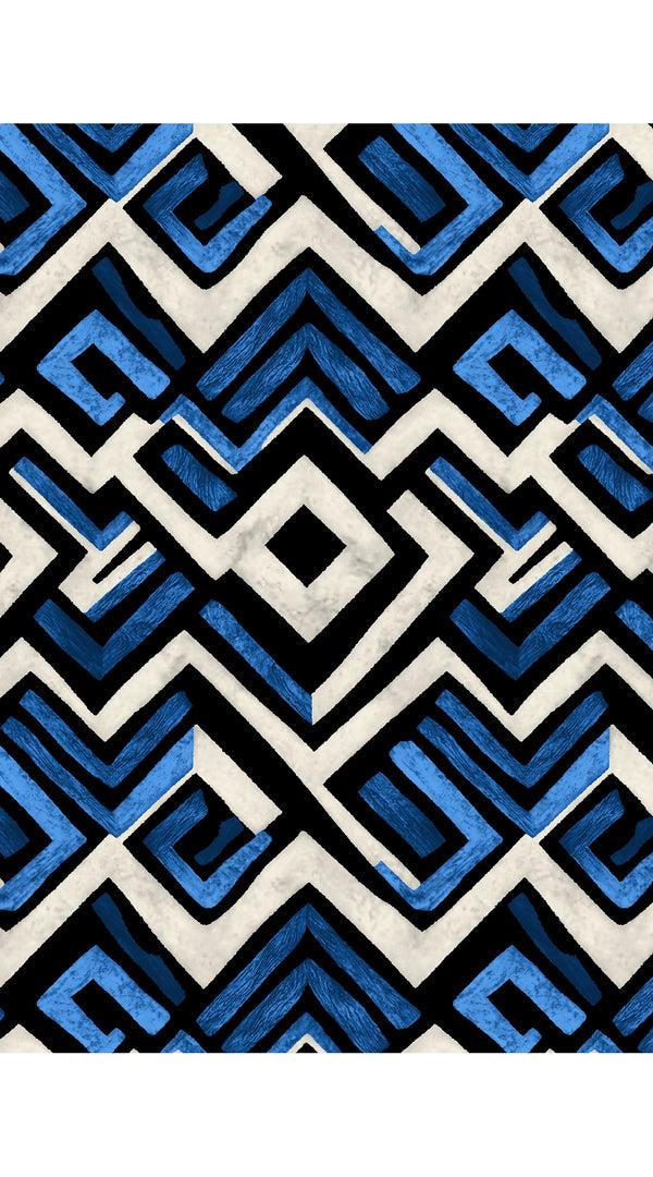 Samantha Sung Aster Dress Shirt Collar 3/4 Sleeve Midi Length Wool (Kente Zigzag)