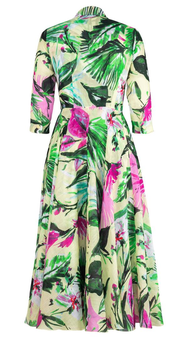 Samantha Sung Aster Dress Shirt Collar 3/4 Sleeve Midi Plus Length Cotton Musola (Mozambique Flower Pastel)