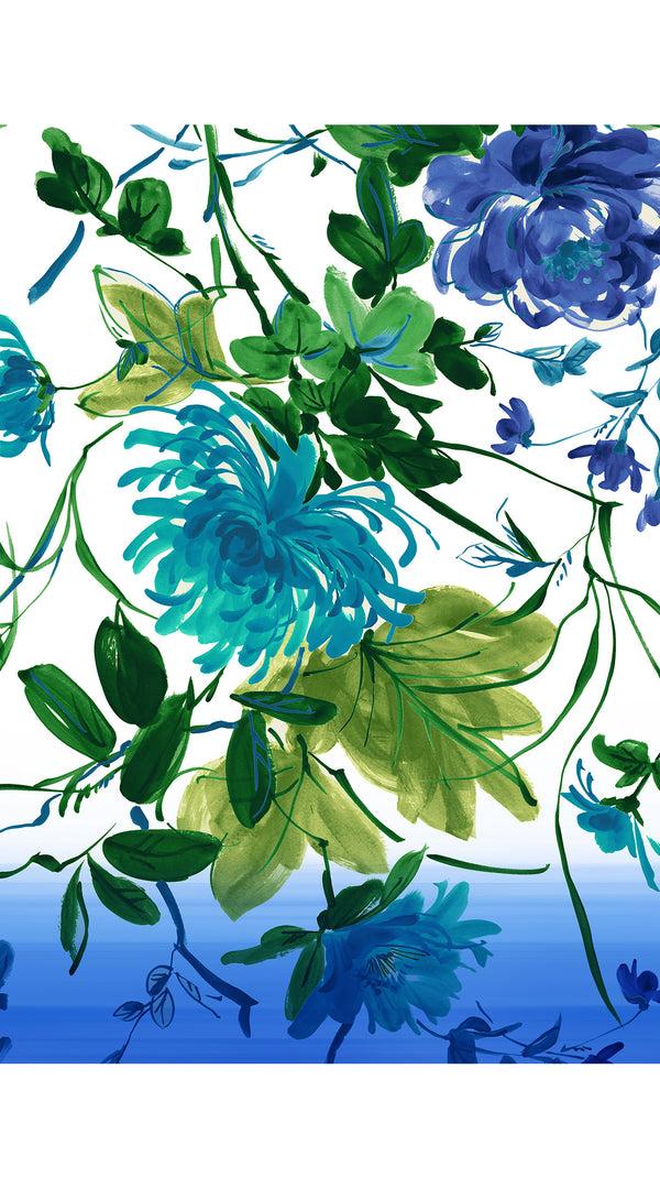 Samantha Sung Aster Dress Shirt Collar 3/4 Sleeve Midi Plus Length Cotton Musola (Oriental Flower Ombre)