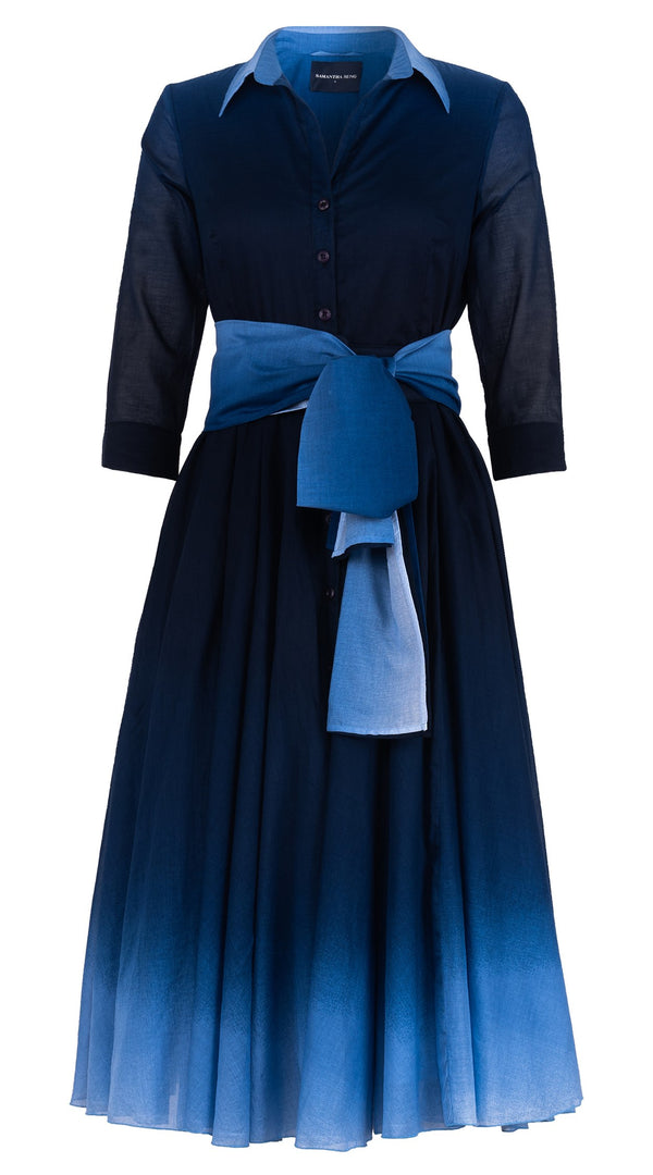 Samantha Sung Aster Dress Shirt Collar 3/4 Sleeve Midi Plus Length Cotton Musola (Ombre New)