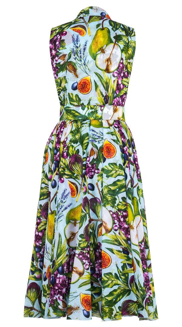 Samantha Sung Aster Dress Shirt Collar Sleeveless Midi Length Cotton Musola (Fruit Farm)