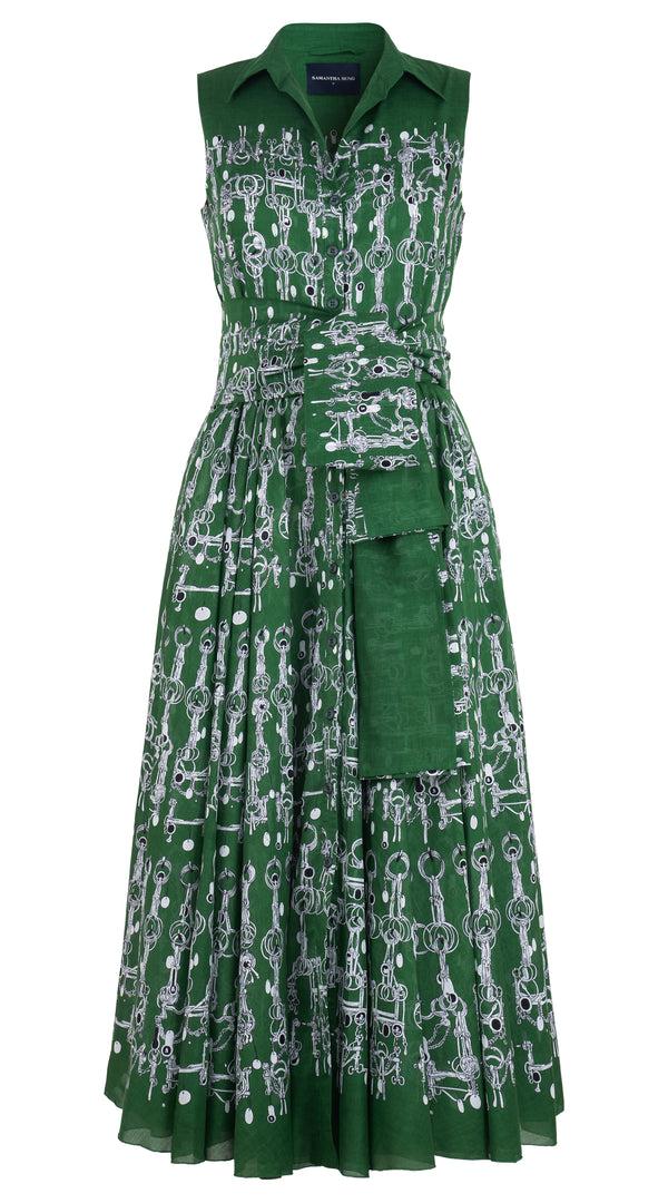 Samantha Sung Aster Dress Shirt Collar Sleeveless Midi Plus Length Musola (Horse Chain) XS S L