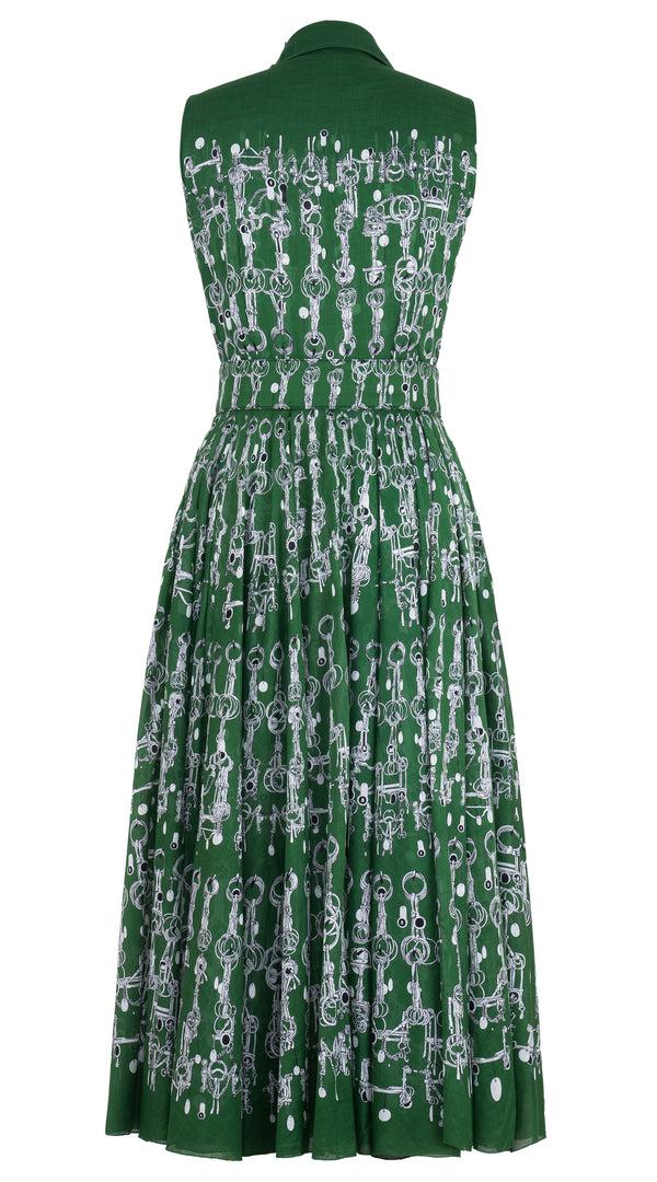 Samantha Sung Aster Dress Shirt Collar Sleeveless Midi Plus Length Musola (Horse Chain) XS S L