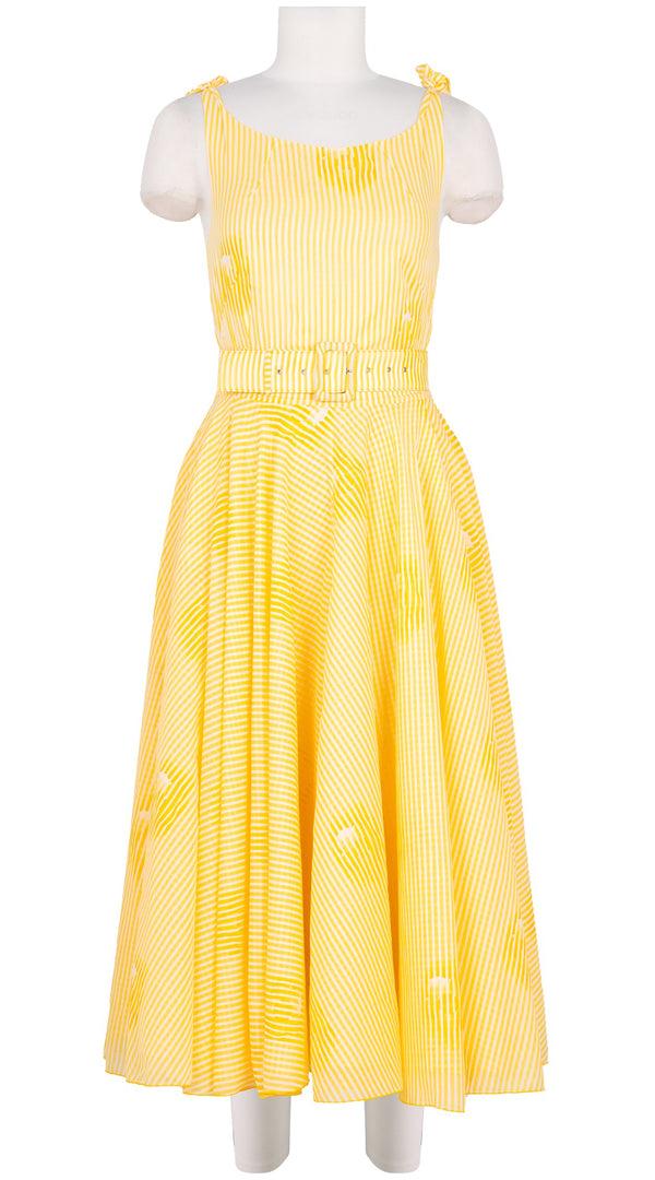 samantha sung Aster Dress Tie Shoulder Midi Length Cotton Musola (Oxford Stripe Small)