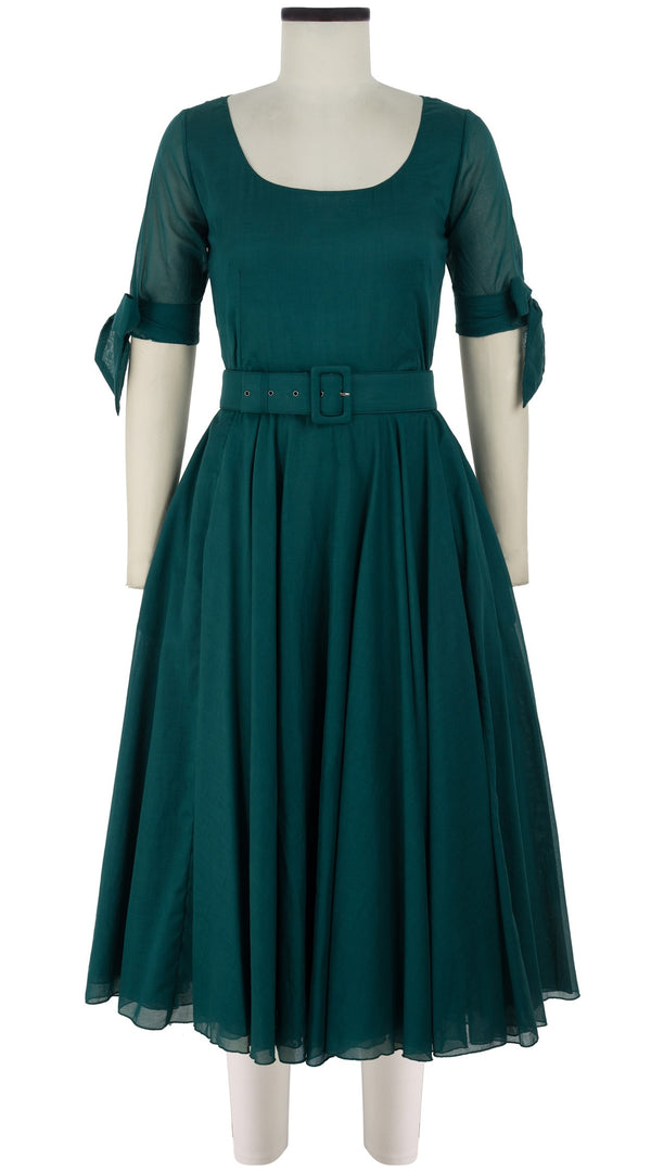 Samantha Sung Aster Dress U Neck 1/2 Tie Sleeve Midi Length Silk Musola (Solid)