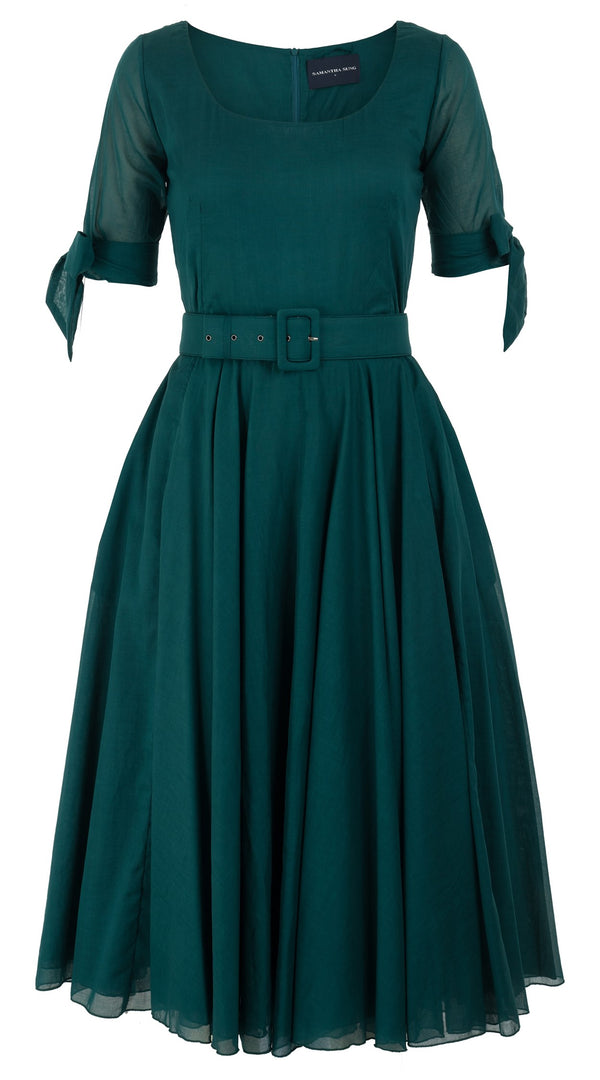 samantha sung Aster Dress U Neck 1/2 Tie Sleeve Midi Length Silk Musola (Solid)