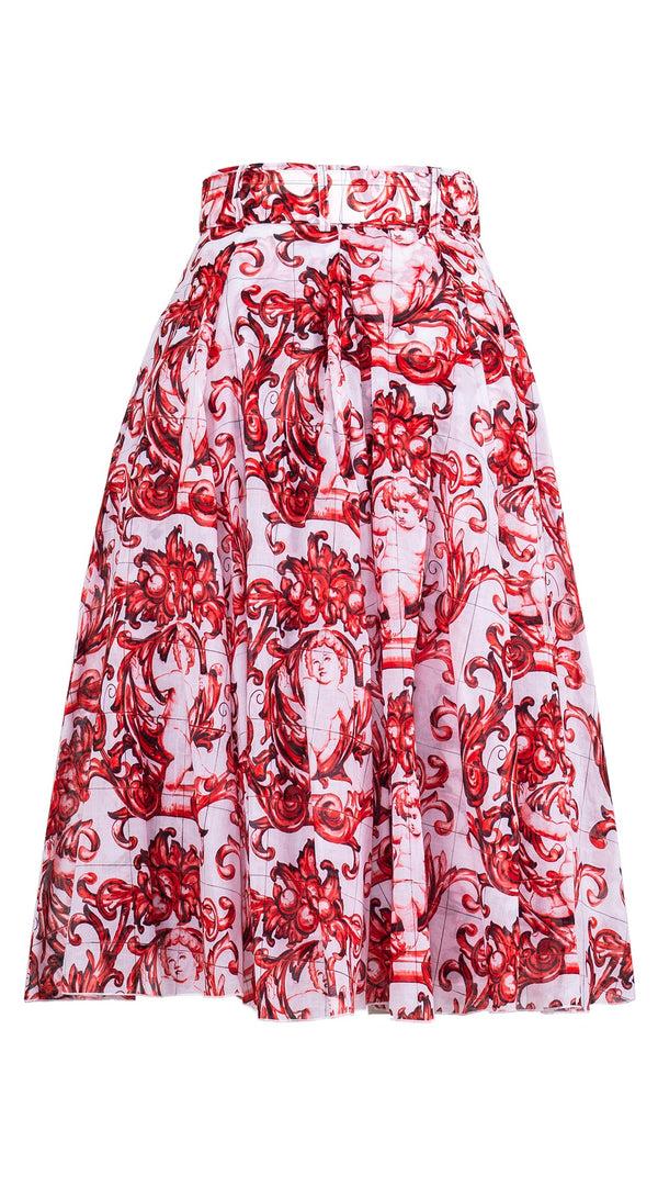 Samantha Sung Aster Skirt #1 With Belt Long +3 Length Cotton Musola (Cherub Tile)