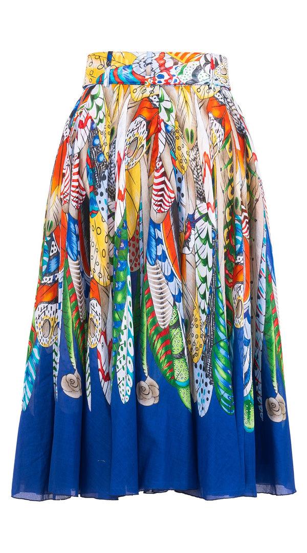 Samantha Sung Aster Skirt #1 With Belt Long Length Cotton Musola (African Feather)