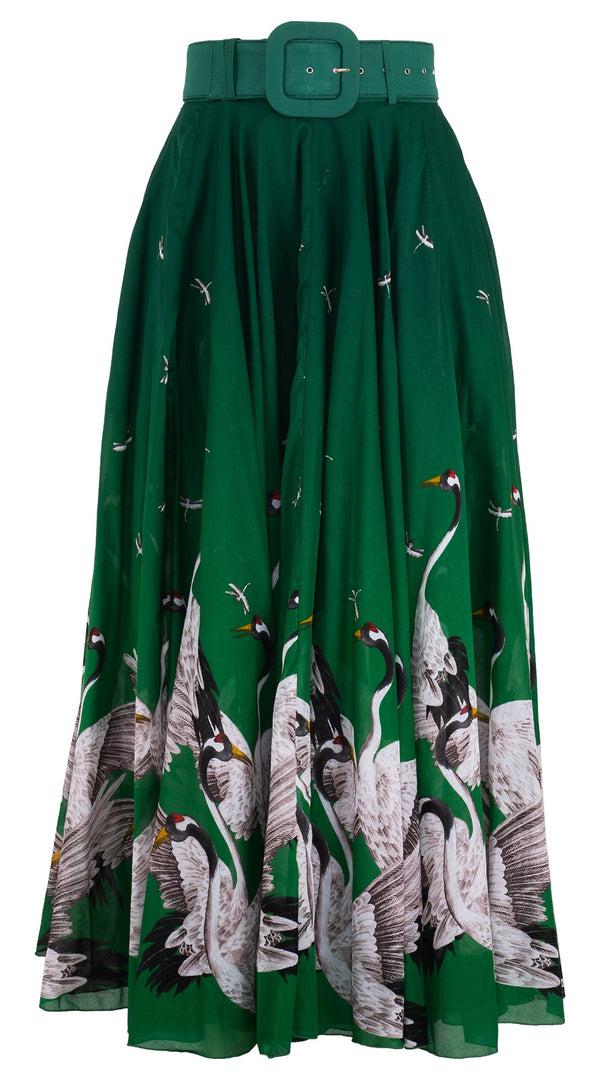 samantha sung Aster Skirt #1 with Belt Maxi Length Cotton Musola (White Crane Ombre)
