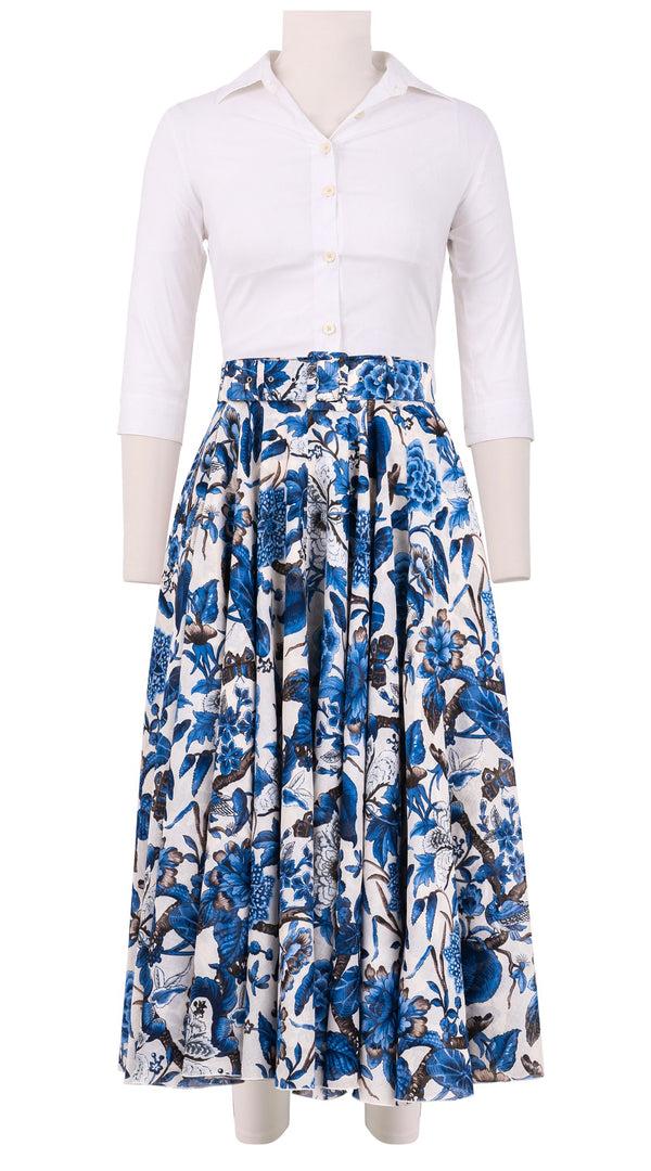 samantha sung Aster Skirt #1 with Belt Midi Length Cotton Musola (Hill Garden White)
