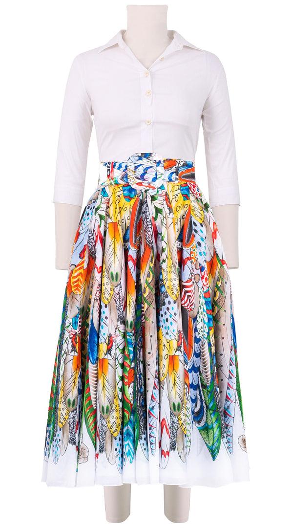 samantha sung Aster Skirt #1 with Belt Midi Length Cotton Musola (African Feather)