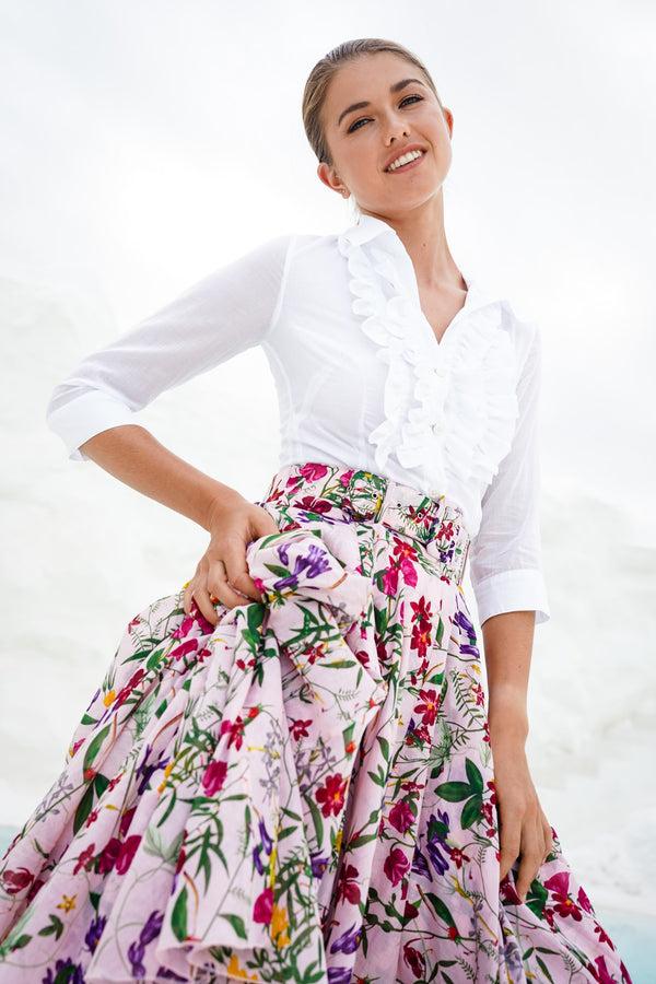 Samantha Sung Aster Skirt #1 With Belt Midi Length Cotton Musola (Fairy Tail Flower)
