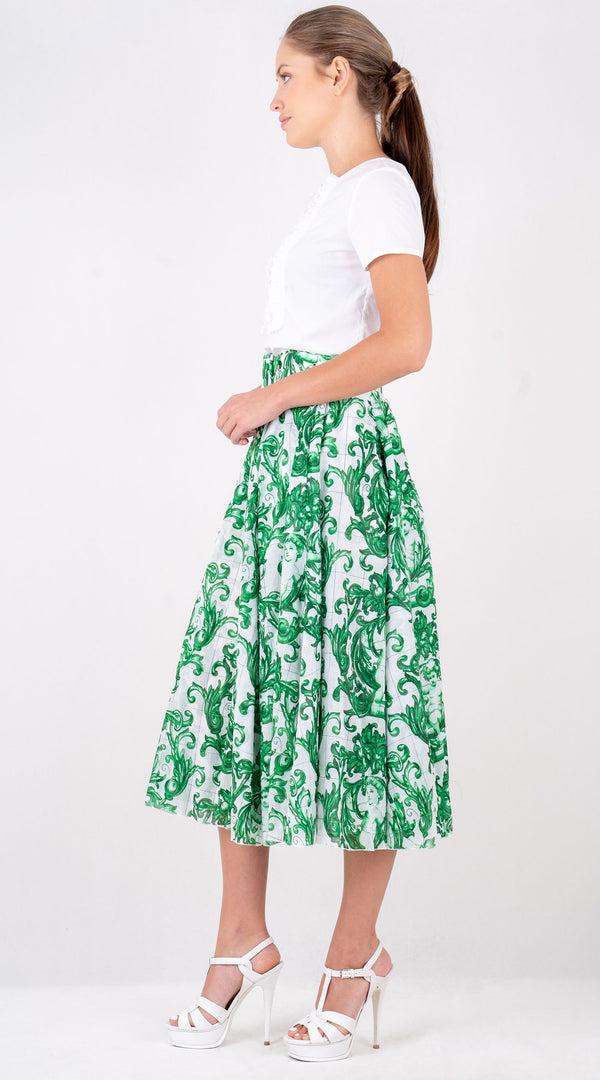 Samantha Sung Aster Skirt #1 With Belt Midi Length Cotton Musola (Cherub Tile)