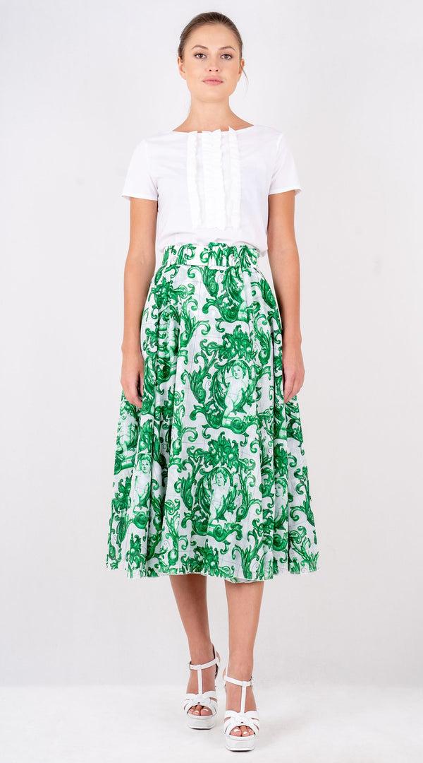 samantha sung Aster Skirt #1 with Belt Midi Length Cotton Musola (Cherub Tile)