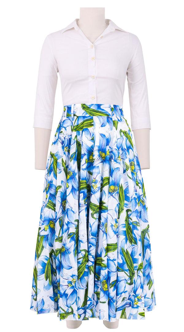 samantha sung Aster Skirt #1 with Belt Midi Length Cotton Musola (Paper Lillies White)