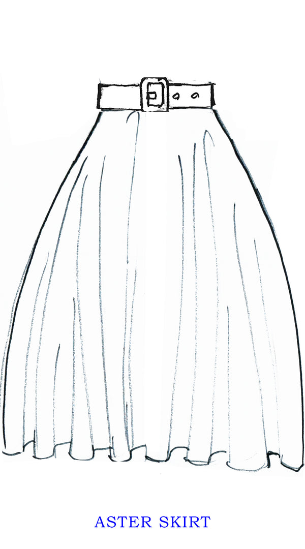 Samantha Sung Aster Skirt #1 With Belt Midi Length Cotton Musola (Santorini Tile)