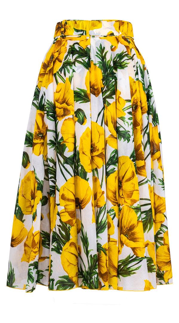 Samantha Sung Aster Skirt #1 With Belt Midi Length Cotton Musola (Poppy Poland Big)