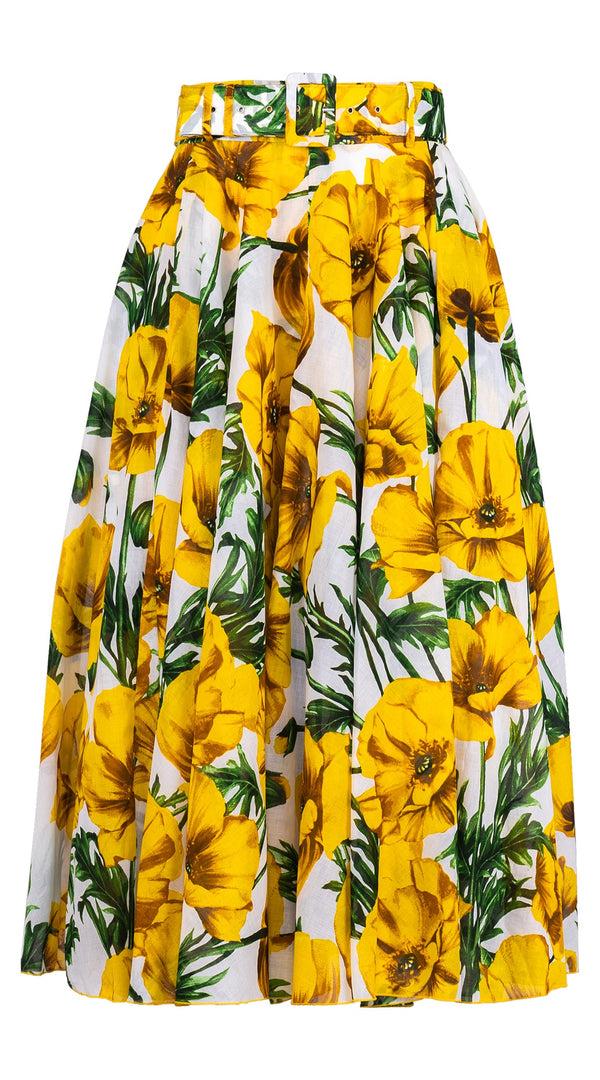 samantha sung Aster Skirt #1 with Belt Midi Length Cotton Musola (Poppy Poland Big)