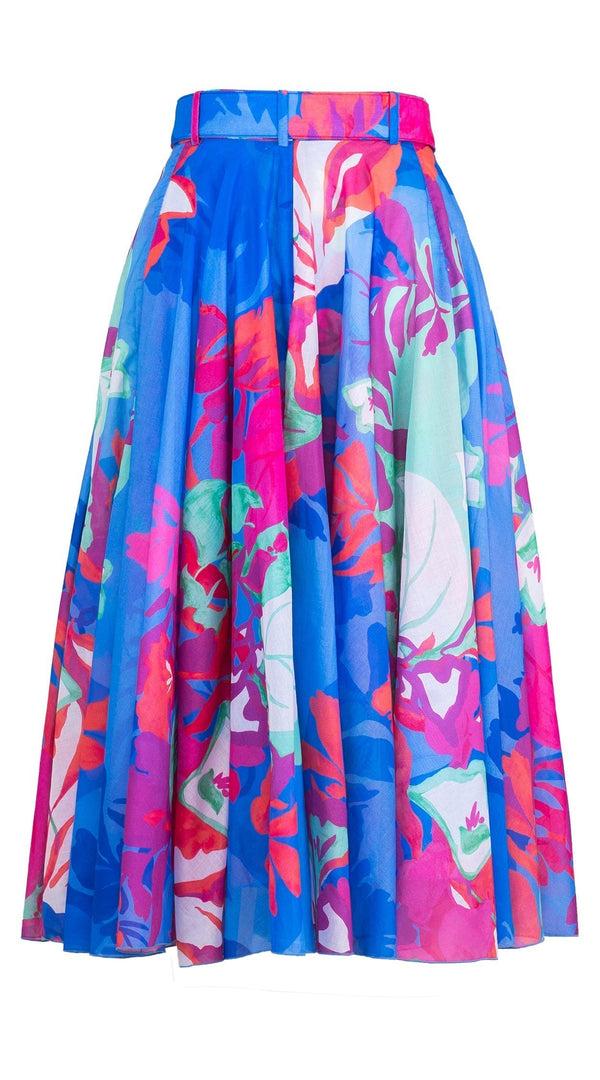 Samantha Sung Aster Skirt #1 With Belt Midi Length Cotton Musola (Spanish Garden)