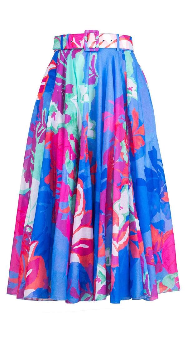 samantha sung Aster Skirt #1 with Belt Midi Length Cotton Musola (Spanish Garden)