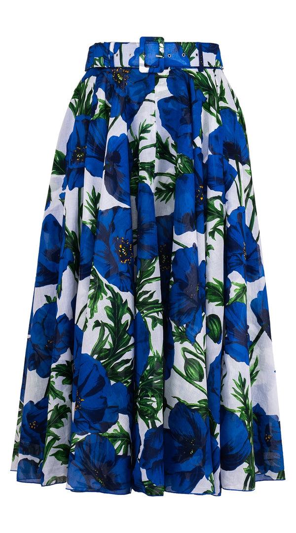 samantha sung Aster Skirt #1 with Belt Midi Length Cotton Musola (Poppy Poland Big)