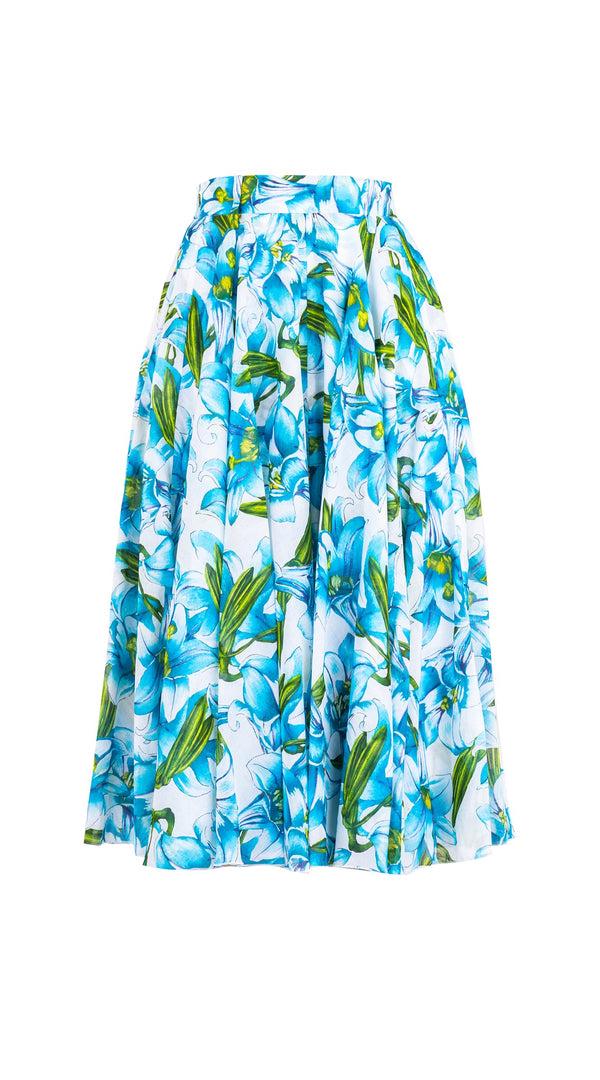 Samantha Sung Aster Skirt #1 With Belt Midi Length Cotton Musola (Paper Lillies White)