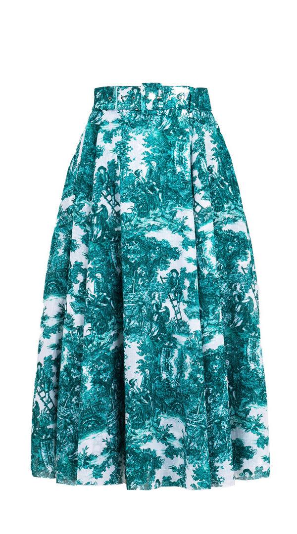 Samantha Sung Aster Skirt #1 With Belt Midi Length Cotton Musola (Antilles Toile White)