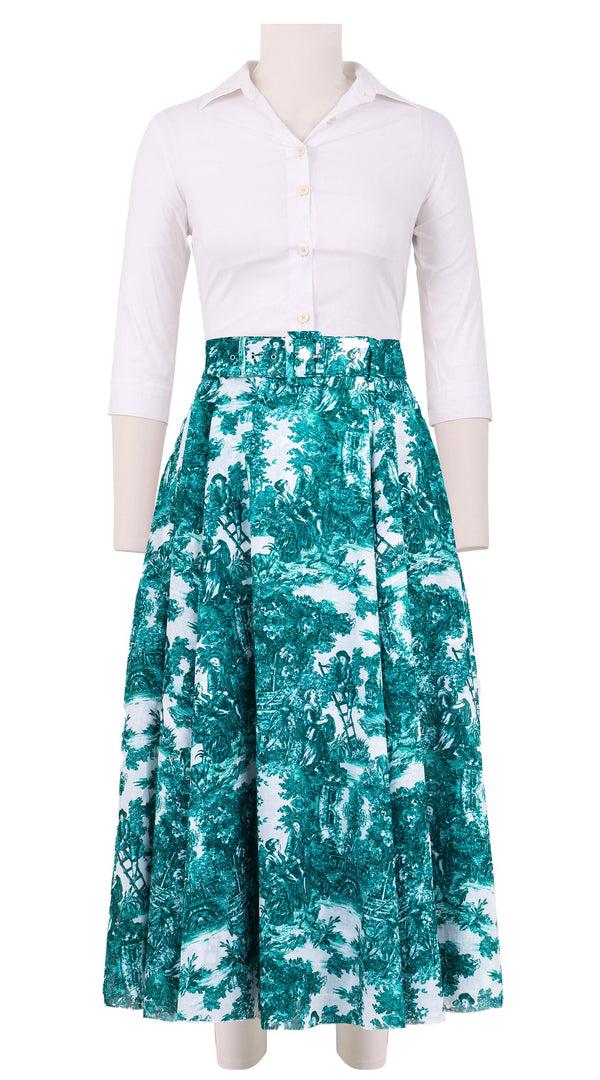 samantha sung Aster Skirt #1 with Belt Midi Length Cotton Musola (Antilles Toile White)