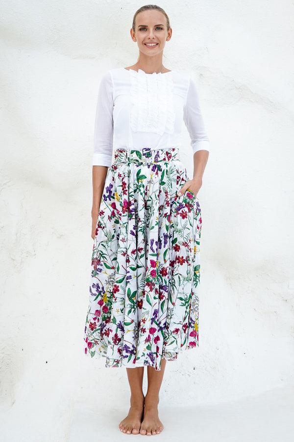 samantha sung Aster Skirt #1 with Belt Midi Length Cotton Musola (Fairy Tail Flower)