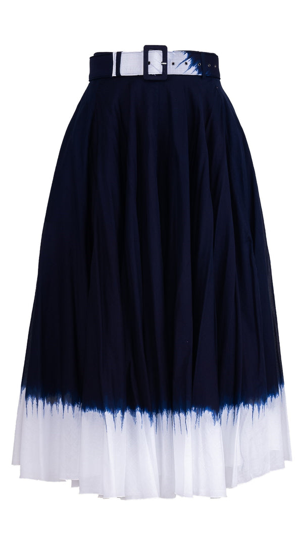 samantha sung Aster Skirt #1 with Belt Midi Length Cotton Musola (White Border Tie Dye)